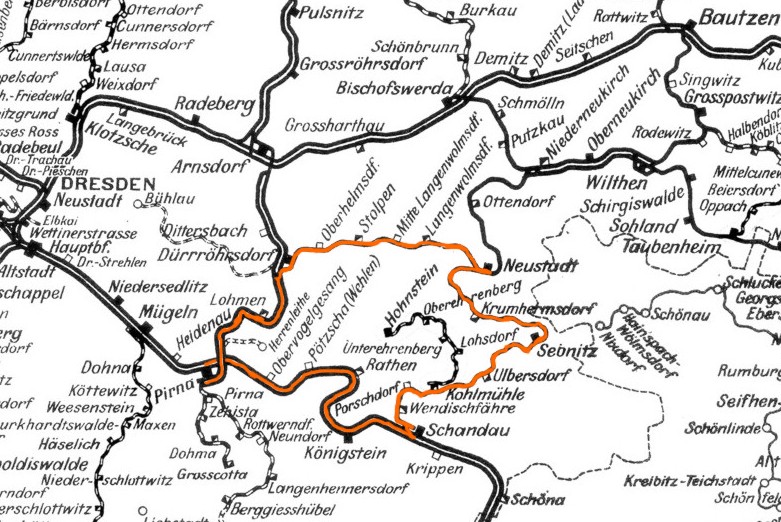 Karte Bahnstrecken in der Sächsischen Schweiz